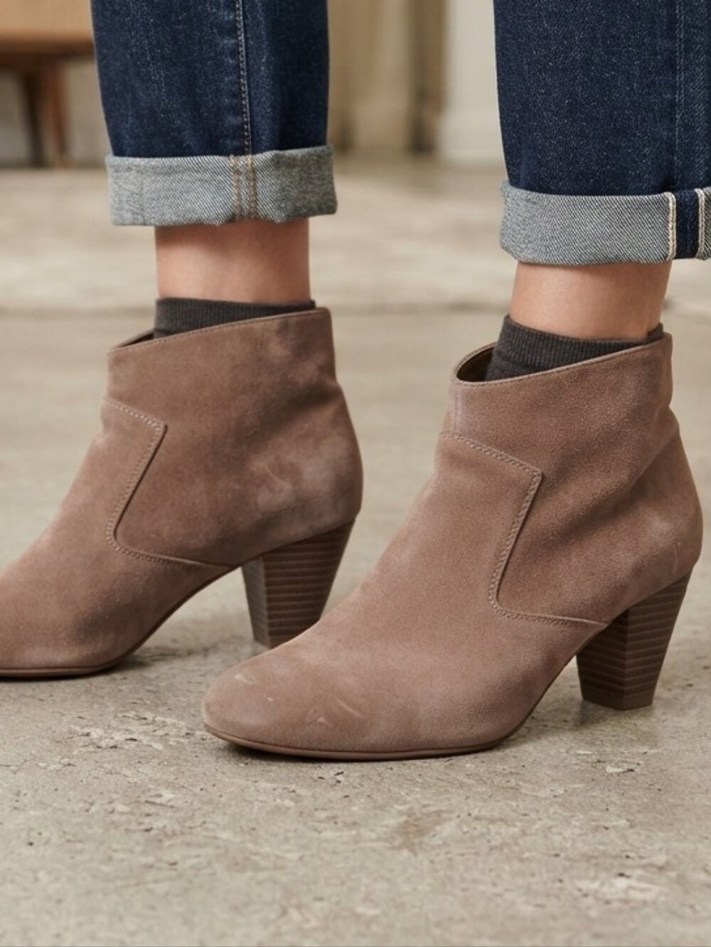 Lane Bryant Brown Faux Suede Block Heel Fall Ankle Boots Size 8W Classic Chic